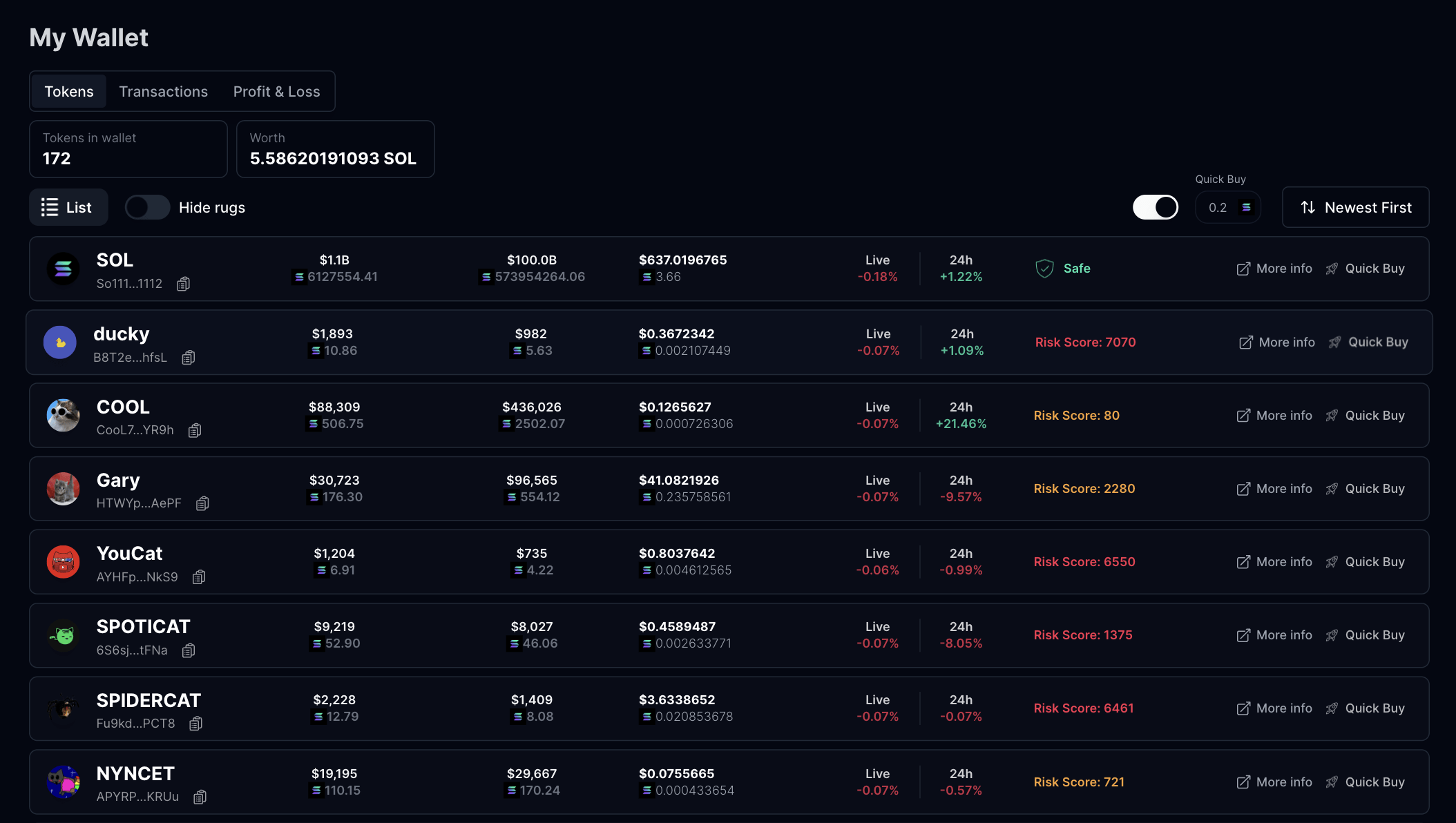Solana Tracker - My Wallet Screenshot